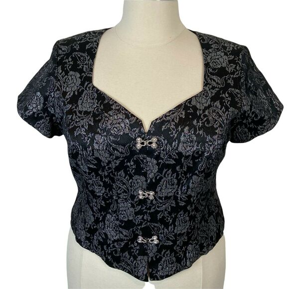 Disco Chic Evening Top Retro 80s Lady Hampton Nights Women Black Silver Size 1X - Picture 2 of 16